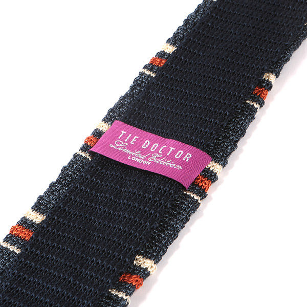 Blue Marl and Orange Striped Silk Pointed Knitted Tie 6.5cm - Tie Doctor  