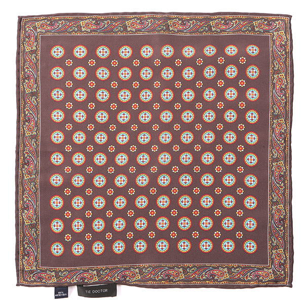 Brown Circular Print Pocket Square 32cm - Tie Doctor  