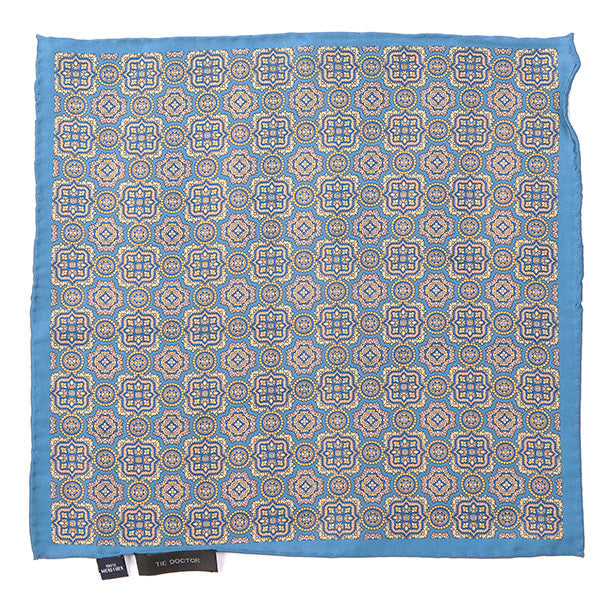 Gregor Blue Medallion IMS 33cm Pocket Square - Tie Doctor  