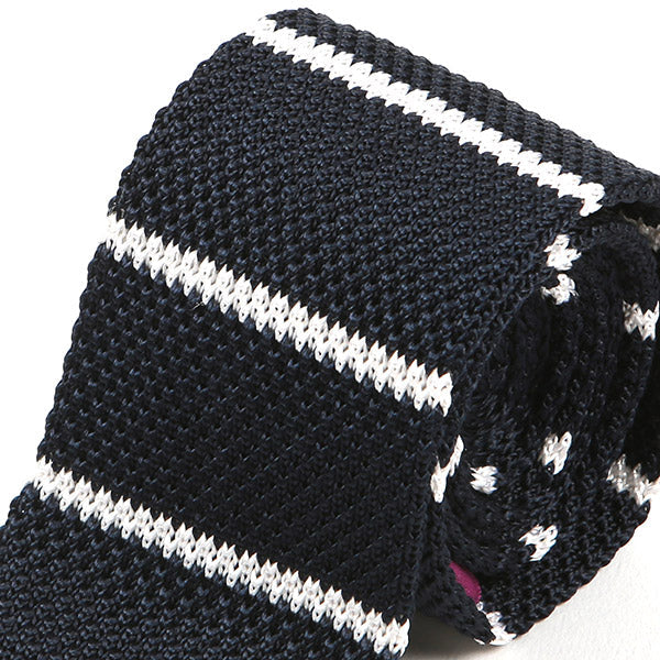 Blue & White Stripe Silk Knitted Tie 6cm - Tie Doctor  