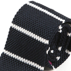 Blue & White Stripe Silk Knitted Tie 6cm - Tie Doctor  