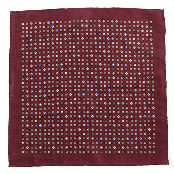 Burgundy Red Mini Floral IMS Motif 33cm Pocket Square - Tie Doctor  