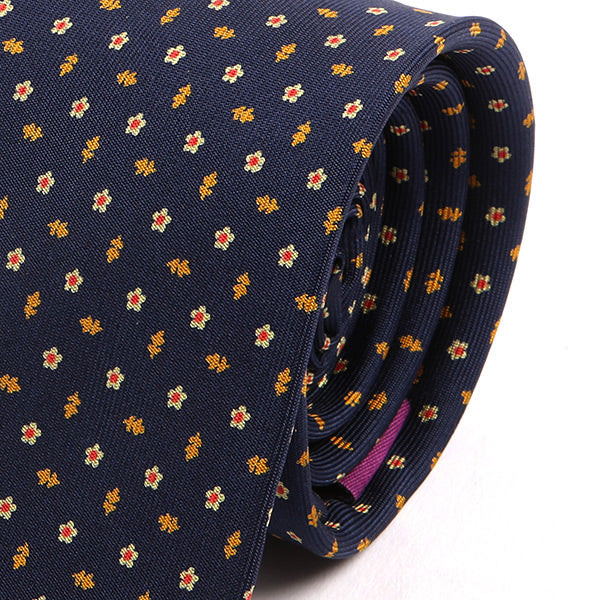 Navy Floral Leaf Extra Long Silk Tie - Tie Doctor  