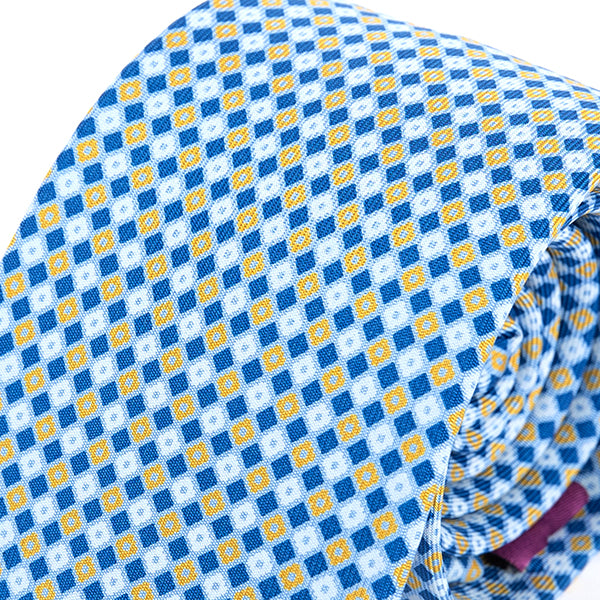 Blue Dorset Mosaic XL Macclesfield Silk Tie 8.5cm