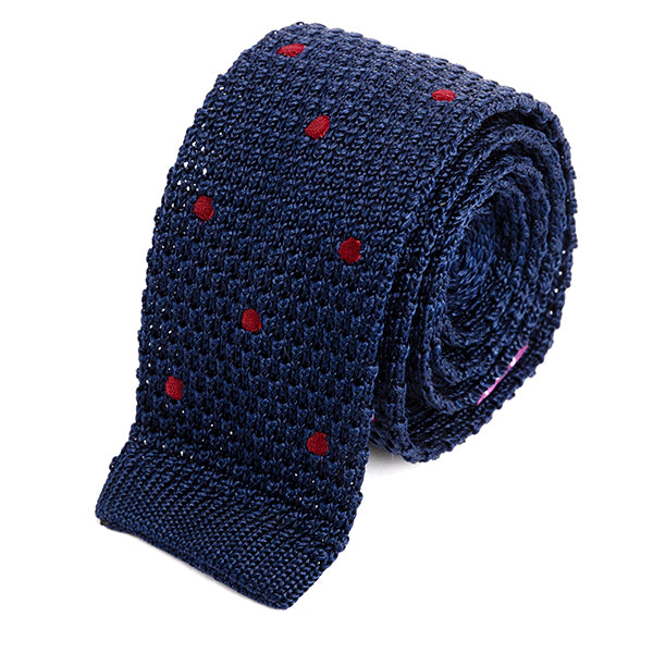Blue & Red Dot Silk Knitted Tie 5.5cm