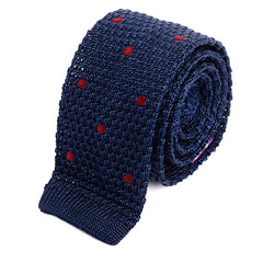 Blue & Red Dot Silk Knitted Tie 5.5cm