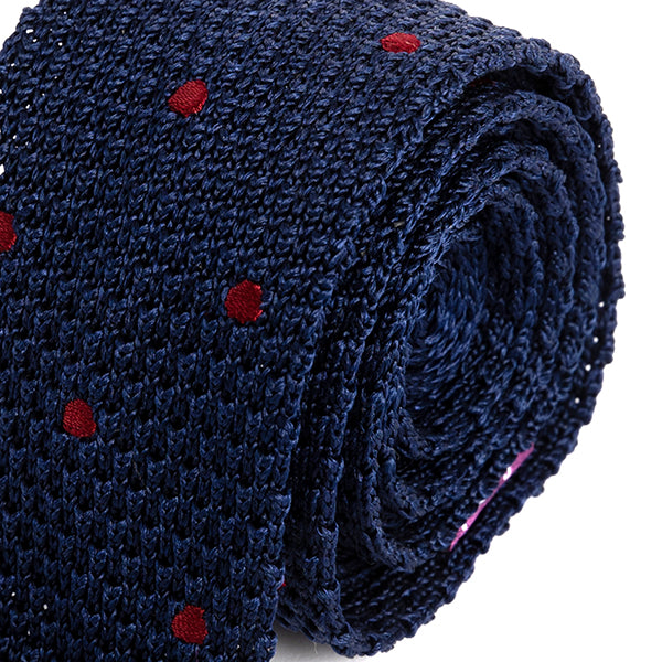 Blue & Red Dot Silk Knitted Tie 5.5cm