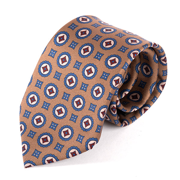 Muted Brown Crest Motif Tie 8cm