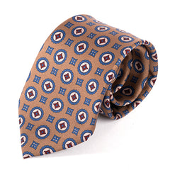 Muted Brown Crest Motif Tie 8cm