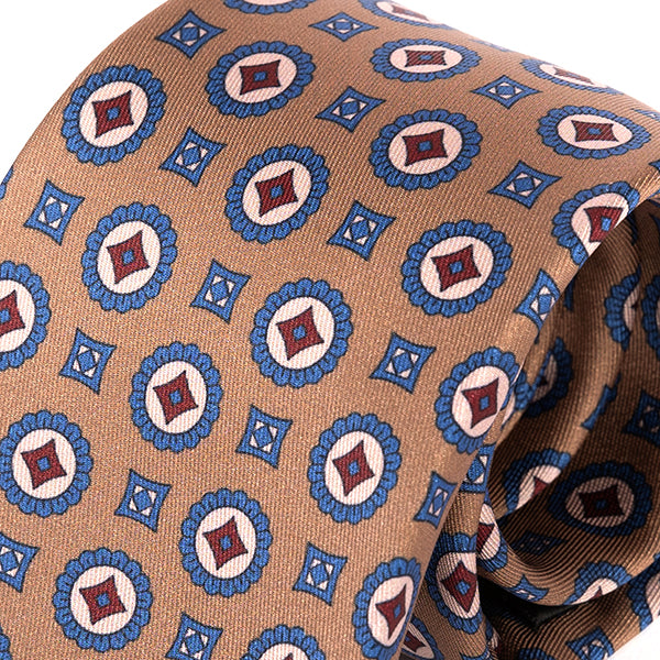 Muted Brown Crest Motif Tie 8cm