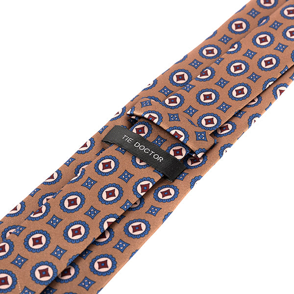 Muted Brown Crest Motif Tie 8cm