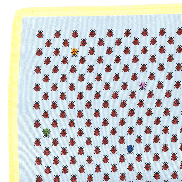 Light Blue LadyBug Silk Pocket Square 32cm