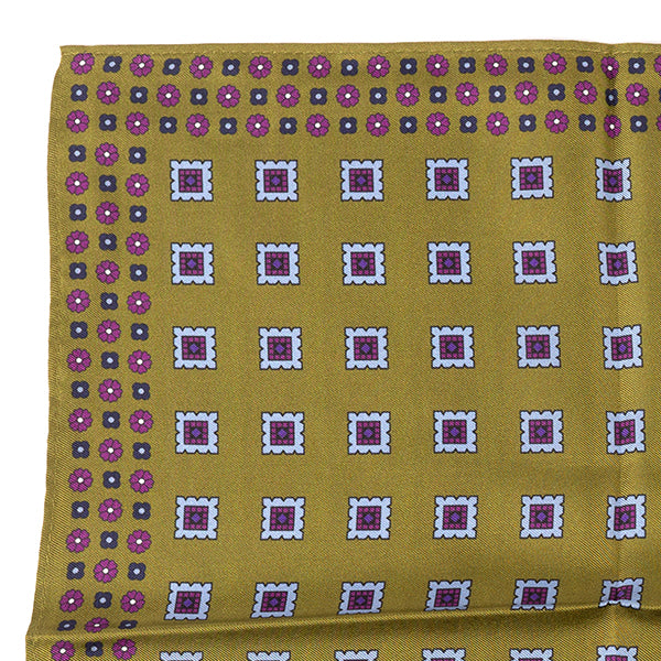 Olive Tile Print Silk Pocket Square 32cm