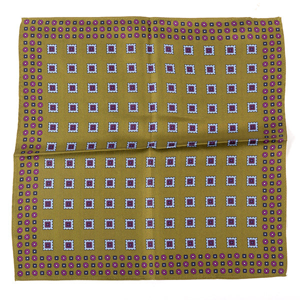 Olive Tile Print Silk Pocket Square 32cm