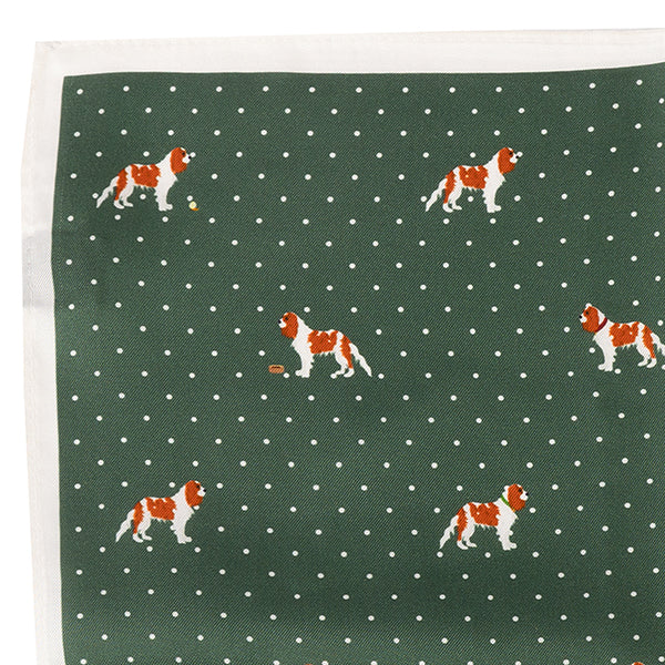 Green Cavalier Spaniel Dog Print Silk Pocket Square