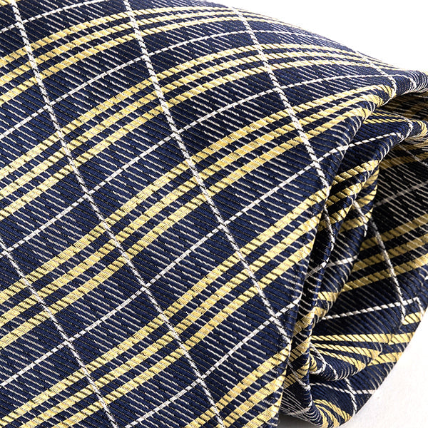 Navy Blue & Yellow Trio Check Silk Tie 9cm
