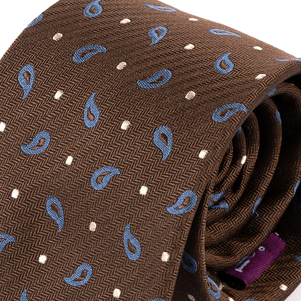 Brown & Blue Paisley Silk Tie 7.5cm