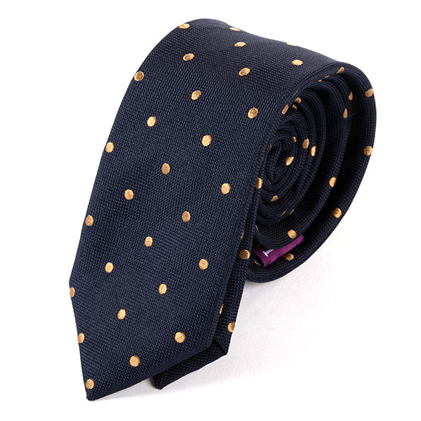 Navy Blue & Brown Dot Slim Silk Tie 6cm