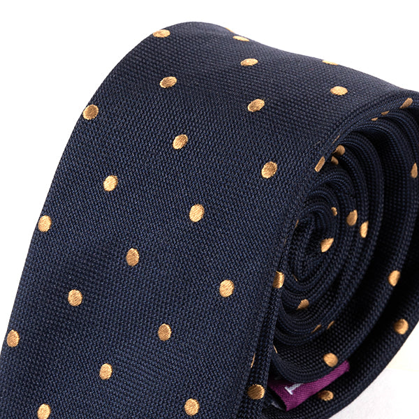 Navy Blue & Brown Dot Slim Silk Tie 6cm