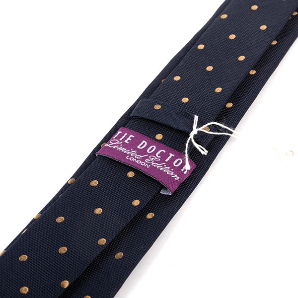 Navy Blue & Brown Dot Slim Silk Tie 6cm