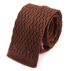 Oscar Brown Zigzag Silk Knitted Tie 6cm - Tie Doctor  
