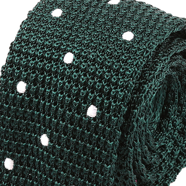 Dark Green Polka Dot Silk Knitted Tie 5.5cm