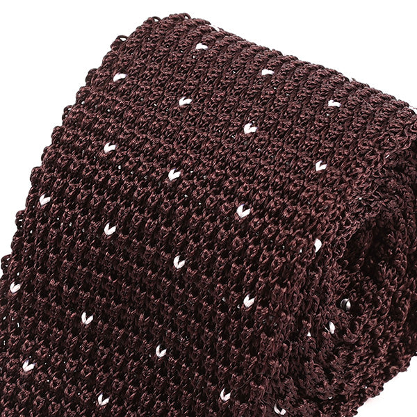 Brown Silk Knitted Tie with Heart Detail 6.5cm
