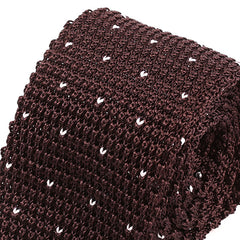 Brown Silk Knitted Tie with Heart Detail 6.5cm