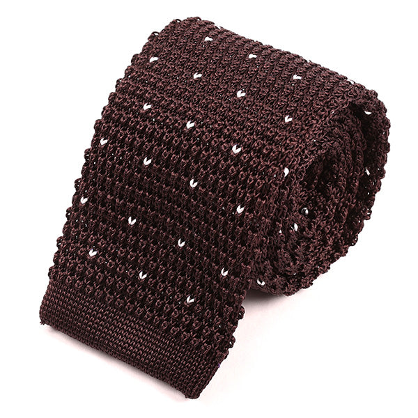 Brown Silk Knitted Tie with Heart Detail 6.5cm