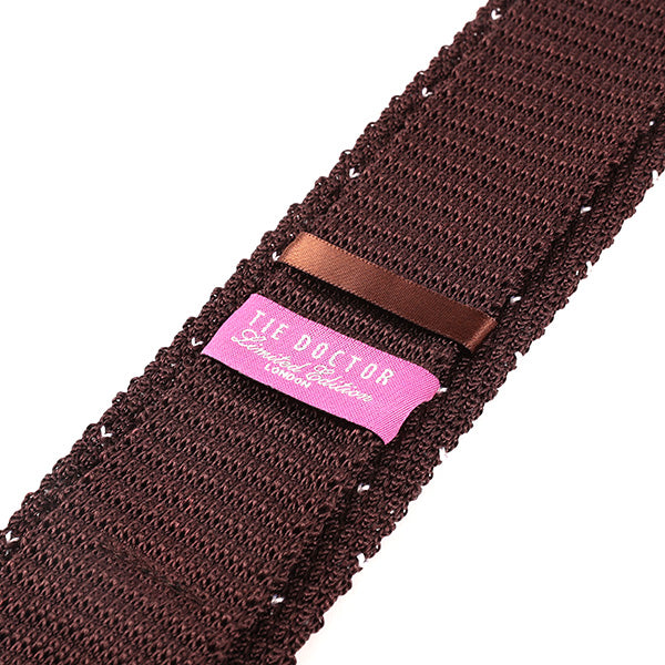 Brown Silk Knitted Tie with Heart Detail 6.5cm