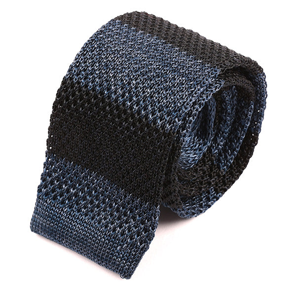 Fiyin Blue Duo Striped Silk Knitted Tie 5cm