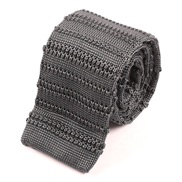 Curtis Dark Grey Striped Silk Knitted Tie 6cm