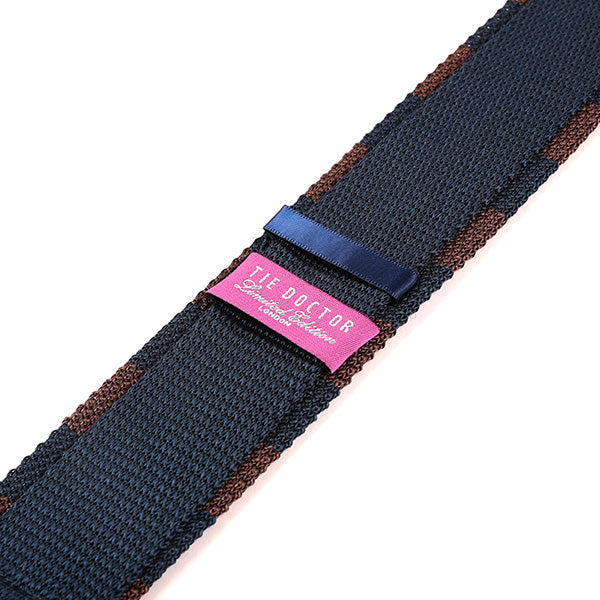 Fiyin Blue & Brown Striped Silk Knitted Tie 5cm