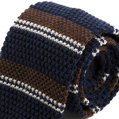 Thando Blue & Brown Striped Wool Knitted Tie 7cm - Tie Doctor  