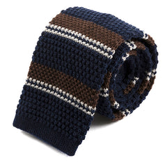 Thando Blue & Brown Striped Wool Knitted Tie 7cm - Tie Doctor  