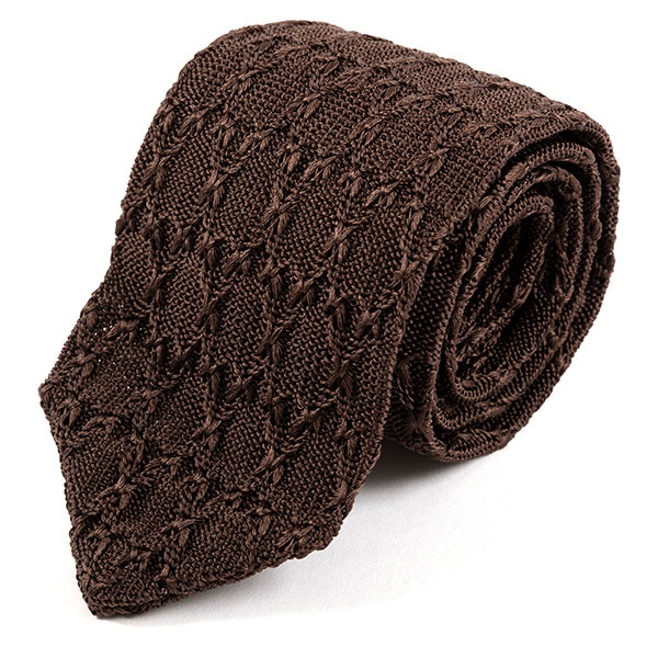 Ngozi Brown Pointed Silk Knitted Tie 7cm - Tie Doctor  