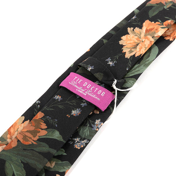 Aretta Black Floral Cotton Tie 7.5cm - Tie Doctor  