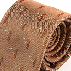 Brown Lighthouse Print Silk Tie 7cm