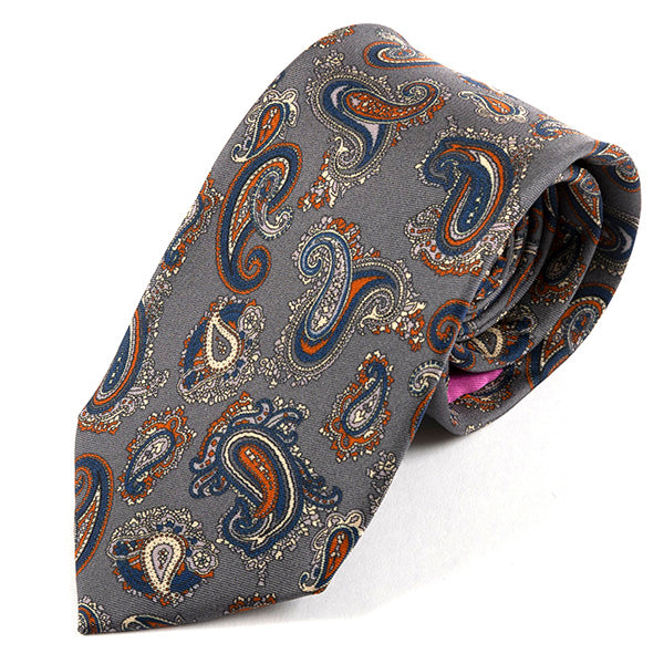 Dofi Grey And Blue Paisley Silk Tie 7cm - Tie Doctor  