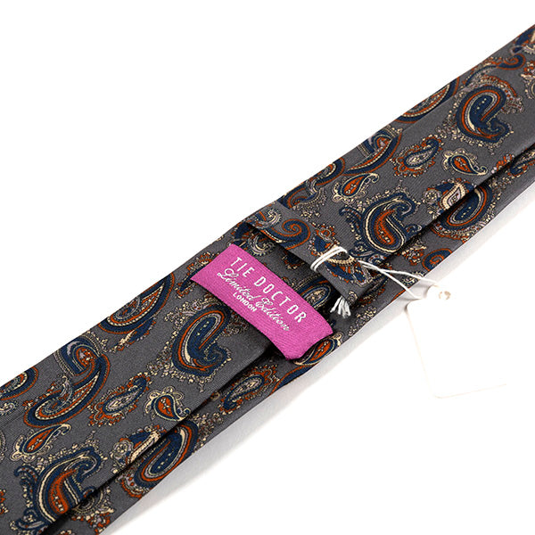 Dofi Grey And Blue Paisley Silk Tie 7cm - Tie Doctor  