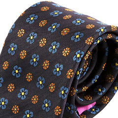 Navy Blue & Brown Dollis Floral Silk Tie 7cm - Tie Doctor  