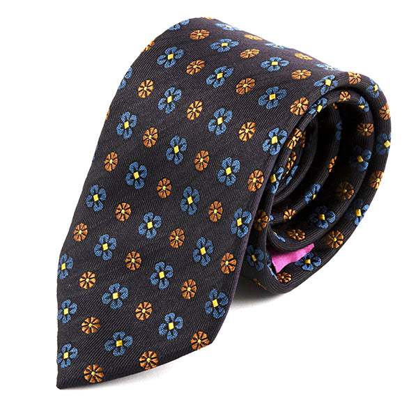 Navy Blue & Brown Dollis Floral Silk Tie 7cm - Tie Doctor  