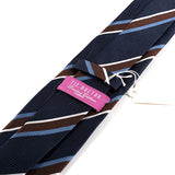 Navy Blue And Slim Brown Striped Silk Tie 8cm