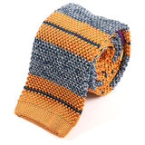 Bisi Orange & Blue Marl Striped Silk Knitted Tie 6cm