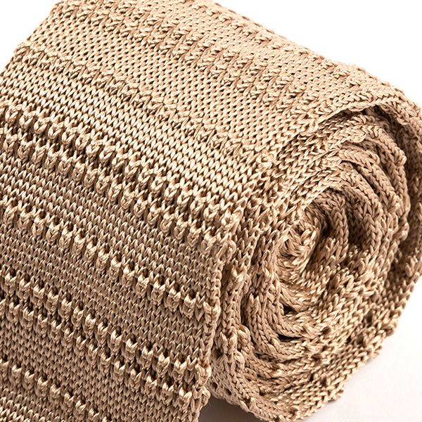 Curtis Beige Striped Silk Knitted Tie 6cm - Tie Doctor  