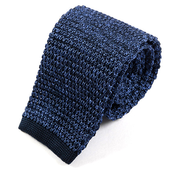 Navy Blue Marl Tipped Silk Knitted Tie 6.5cm