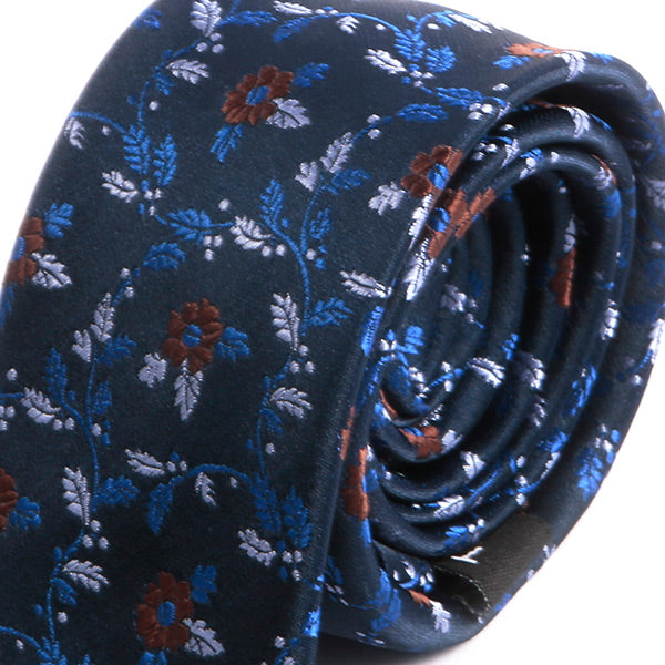 Blue Floral Slim Necktie 6cm - Tie Doctor  