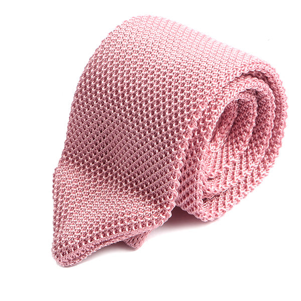 Pink Pointed Silk Knitted Tie 7cm