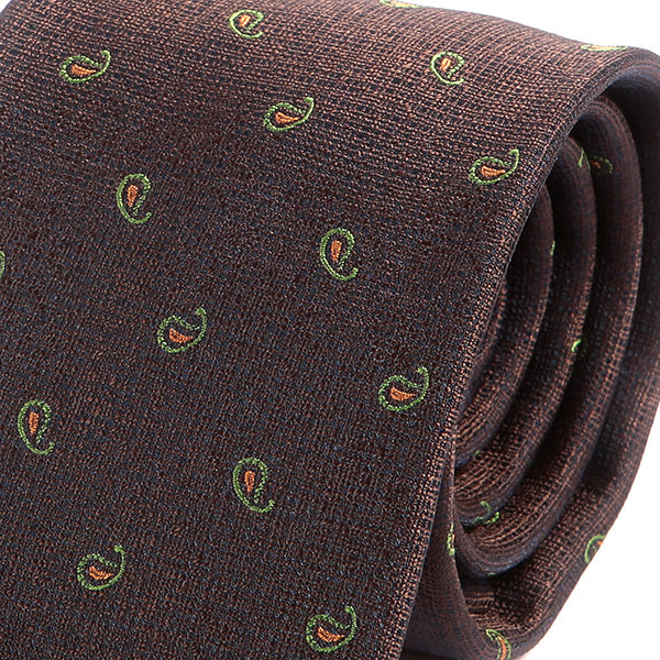 Brown And Green Hue Mini Paisley Tie 7.5cm