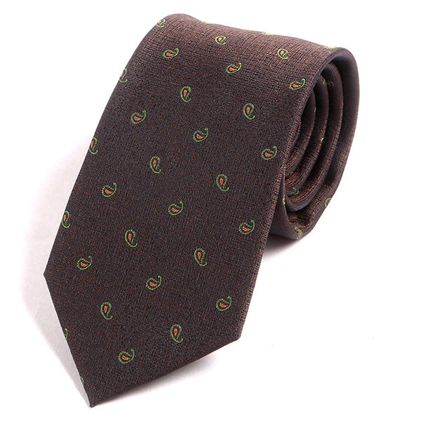 Brown And Green Hue Mini Paisley Tie 7.5cm - Tie Doctor  